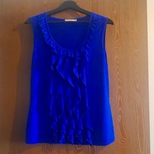 Rickis blue ruffle front blouse L